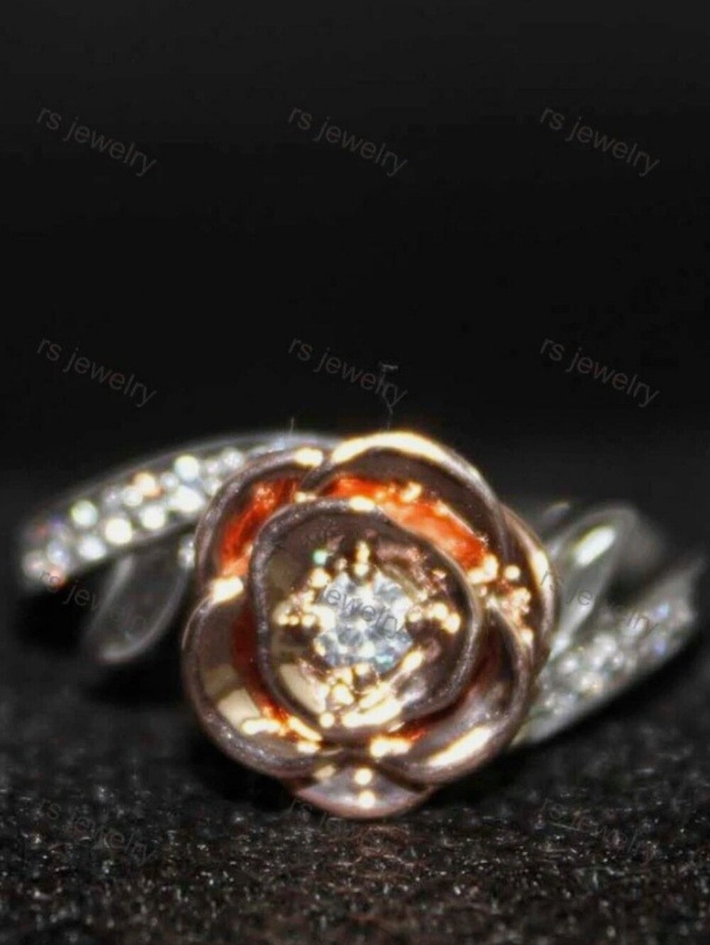 Rose Flower 1/5 Round Simulated Diamond RING
